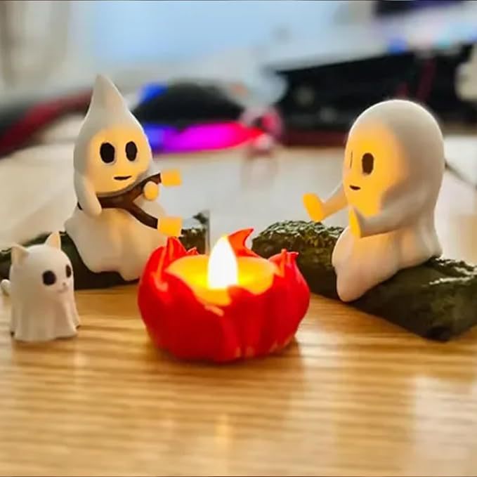 Halloween Spooky Decor Cute Ghost Pet Figurine Set Campfire Display Haunted Ghost Scene Ghost adventures
