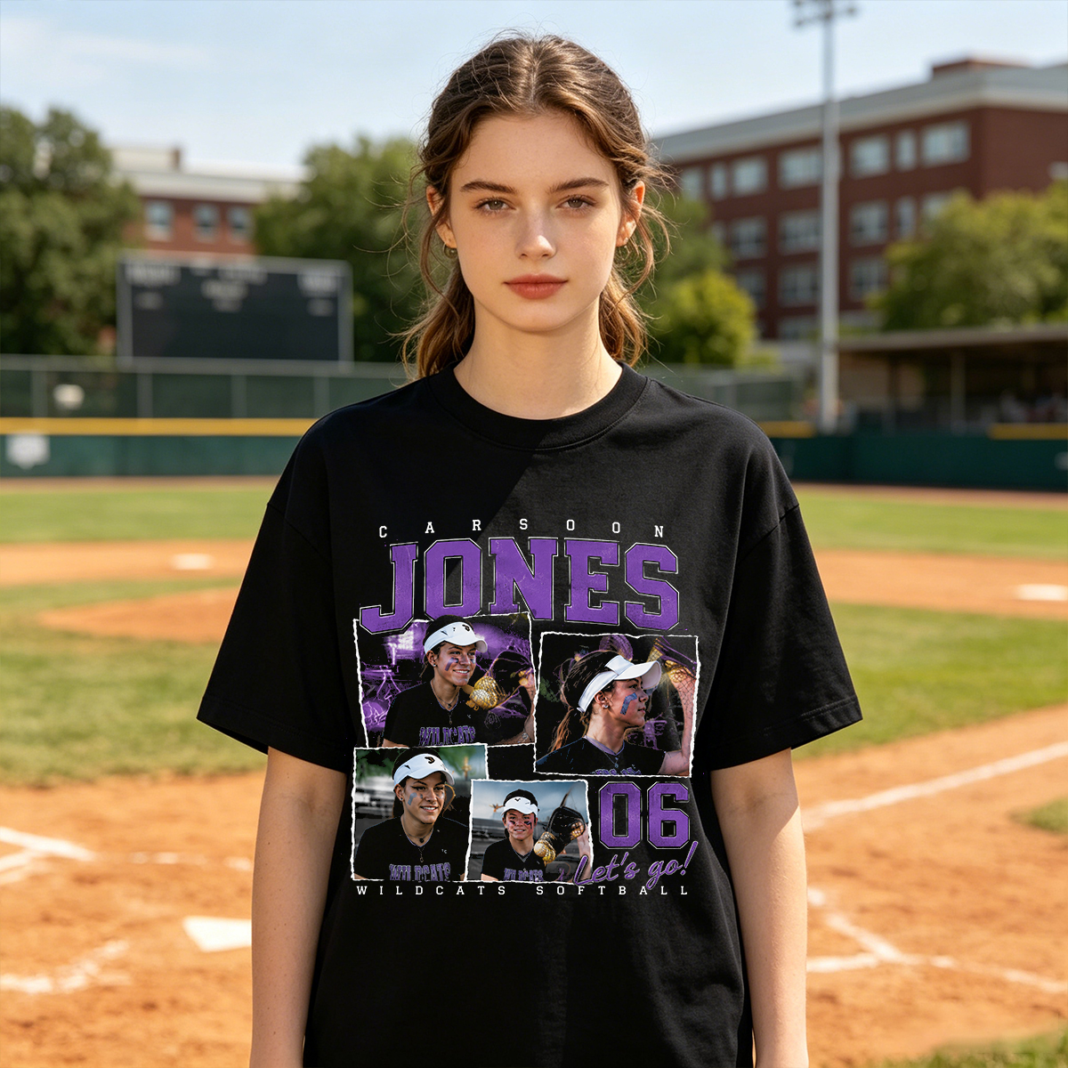 Personalized Player Poster T-Shirts Softball Fan Shirts Printed With Photos, Names, Jersey Numbers, and Team Information