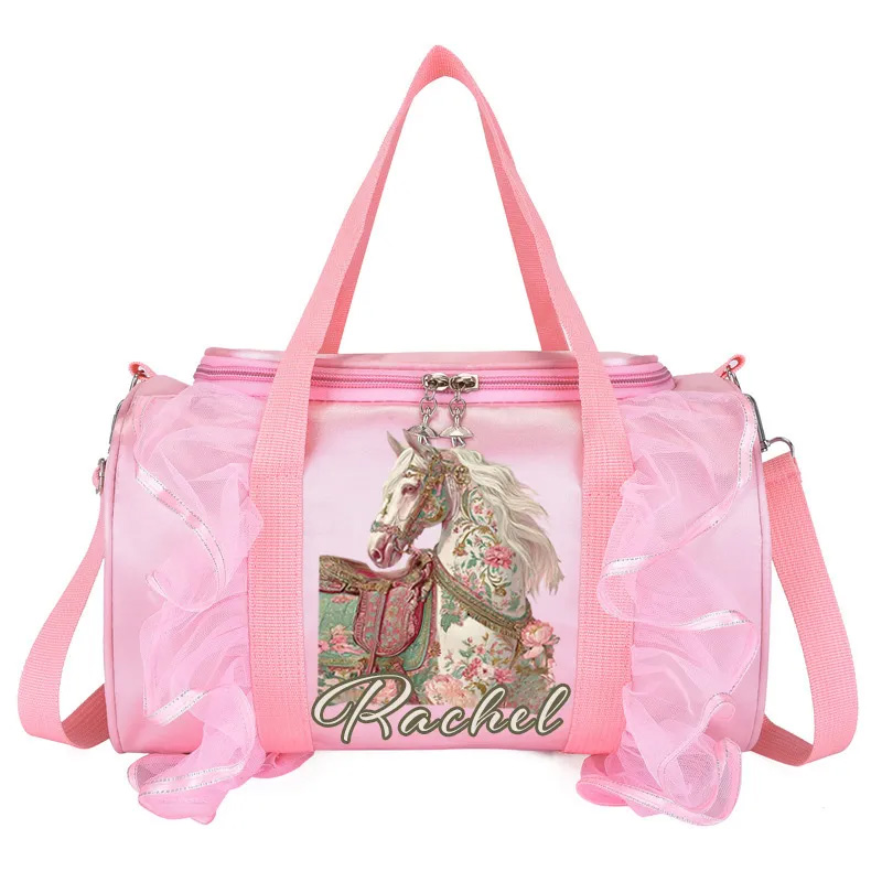 Personalized Horse Duffle Dance Bag with Name and Shoulder Strap Overnight Bag for Girl Ballet Bag Weekender Back To School Gift for Girls Riding Lovers Equestrian Lovers