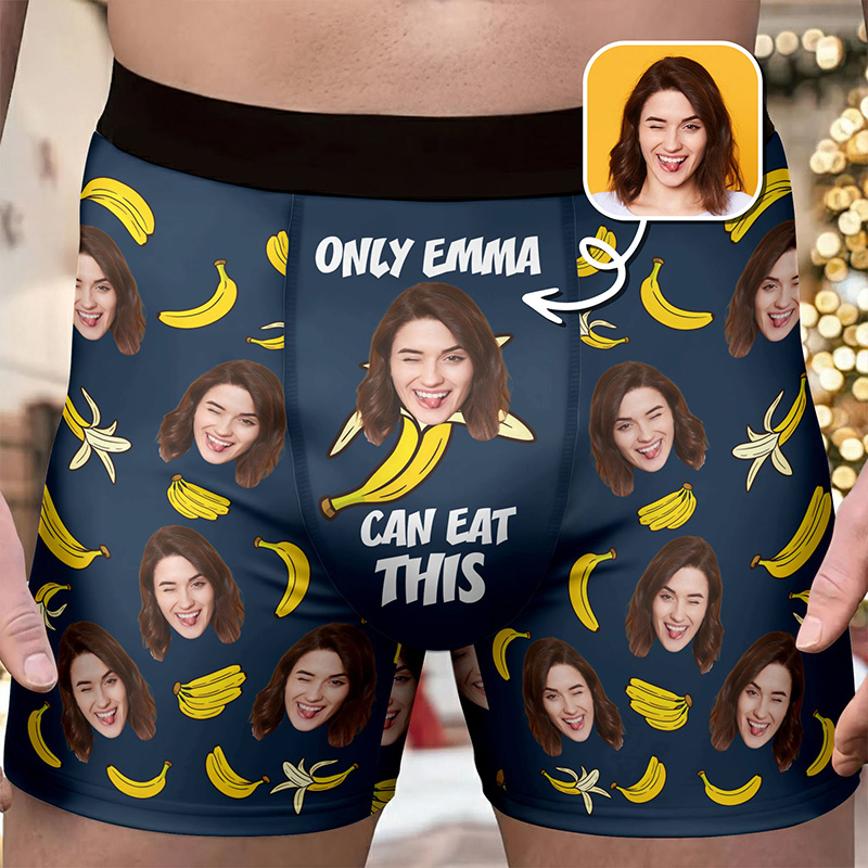 Personalized Girlfriend Wife Face Boxer Brief Only Her Can Eat This With Bananas Men Underwear with Photo Valentines Day Gift for Boyfriend Husband