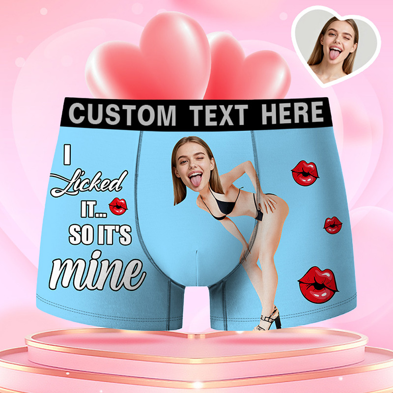 Personalized Girlfriend Wife Face Boxer Brief I Licked It So It's Mine Men Underwear with Woman Face Portrait Valentines Day Gift for Boyfriend Husband