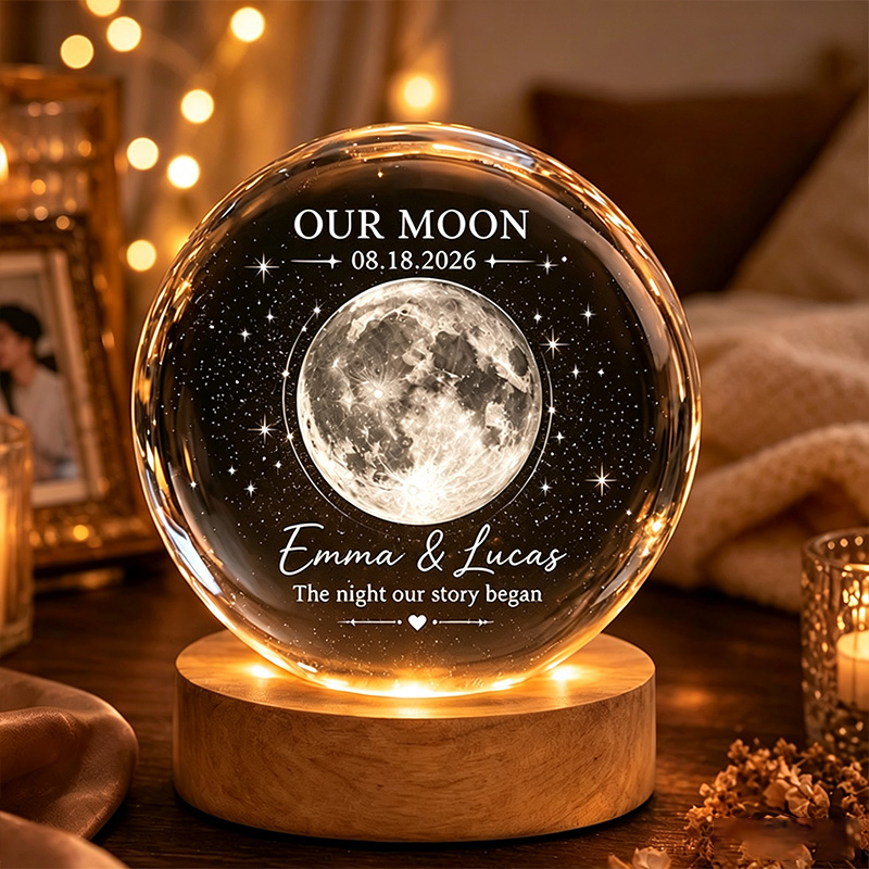 Personalized Our Moon Crystal Ball Night Light Custom Night Sky By Date Gift Wedding Anniversary Gift Gift for Wife Husband Couple Gifts