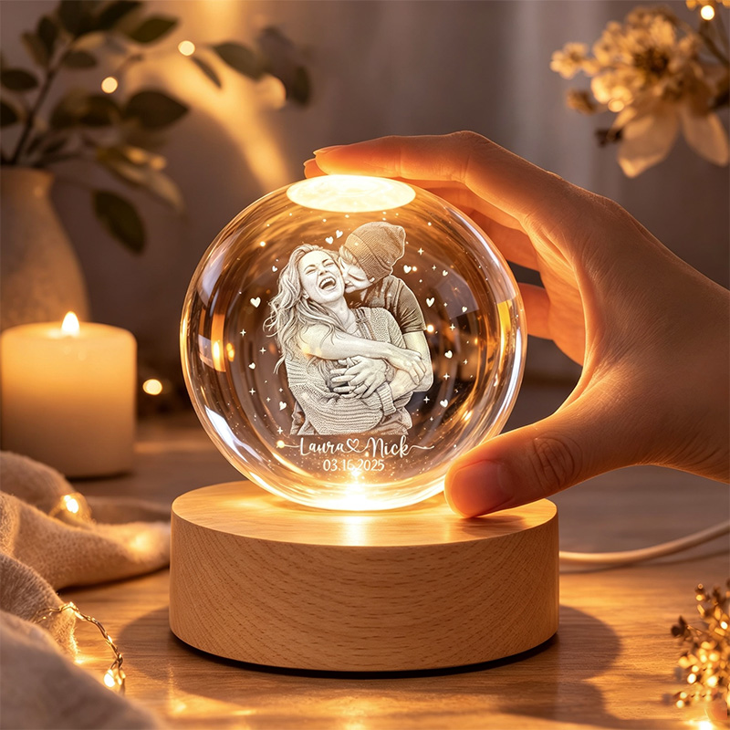 Personalized Photo Night Light Custom Picture Memorial Crystal Ball Lamp Wedding Gift Couple Anniversary Gift For Wife Girlfriend Husband
