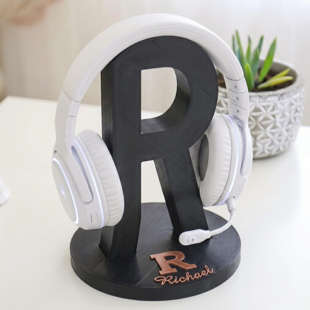 Personalized Letter Name Headphone Stand Custom Holder for Boyfriend Husband - Anniversary & Valentine's Gift