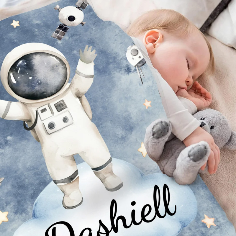 Personalized Cartoon Astronaut Soft Throw Blanket with Name Home Decor Birthday Gift for Geek Lovers
