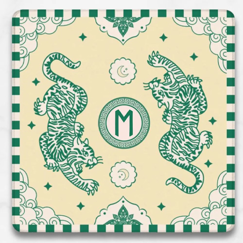 Personalized Mahjong Mat Tiger and Moon Custom Monogram Gift for Mahjong Enthusiasts