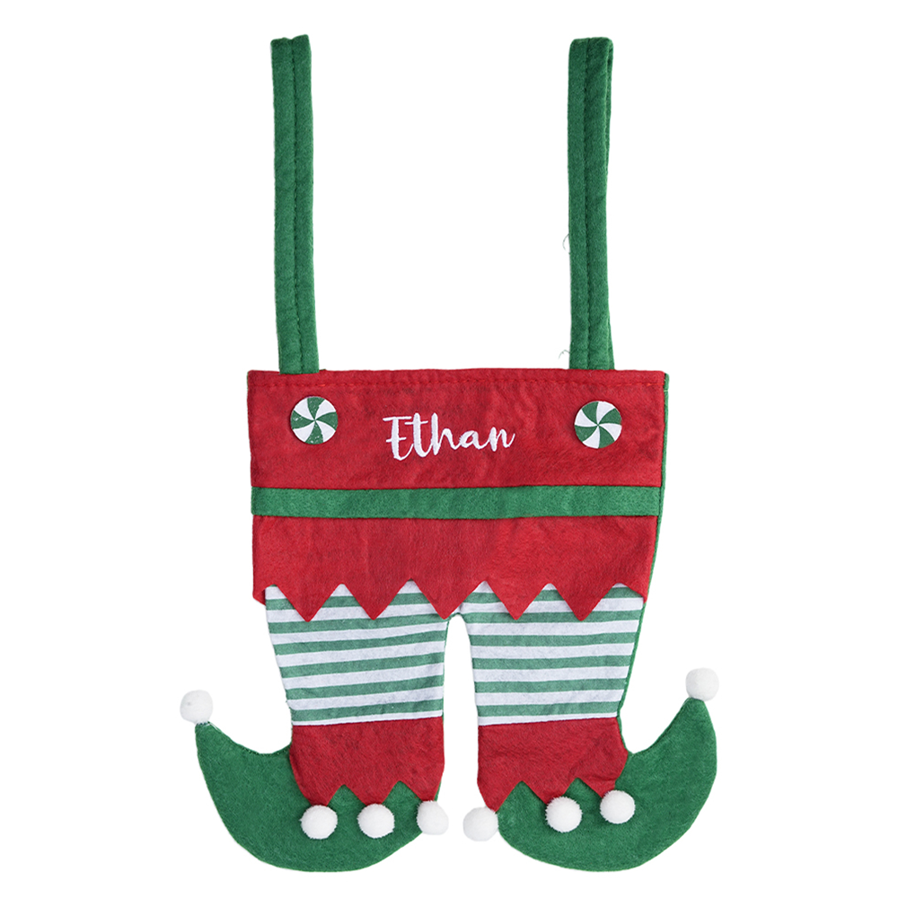 Personalized Name Embroidered Elf Christmas Stocking Festival Fireplace Christmas Tree Hanging Ornament Home Decor Christmas Gift for Family and Kids