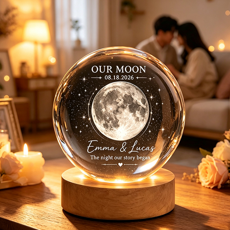 Personalized Our Moon Crystal Ball Night Light Custom Night Sky By Date Gift Wedding Anniversary Gift Gift for Wife Husband Couple Gifts