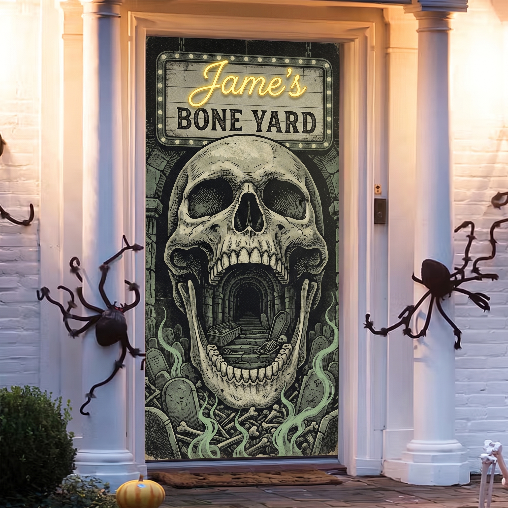 Personalized Halloween Pattern Banner Door Cover with Name Home Decor Halloween Party Gift for Family Friend