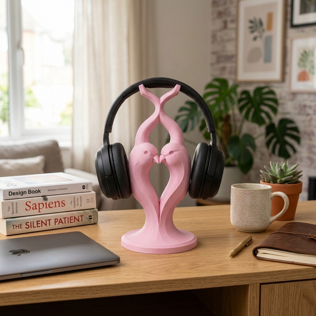 Lovebird 3D Printed Headphone Stand - Artisan Hand Painted Headset Holder for Gaming Desks and Music Lovers