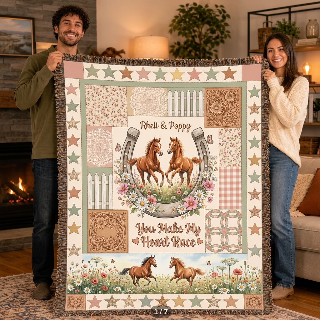 Personalized Tassel Soft Throw Blanket with Name Bedroom Housewarming Anniversary Gift for Couple Horse Owner