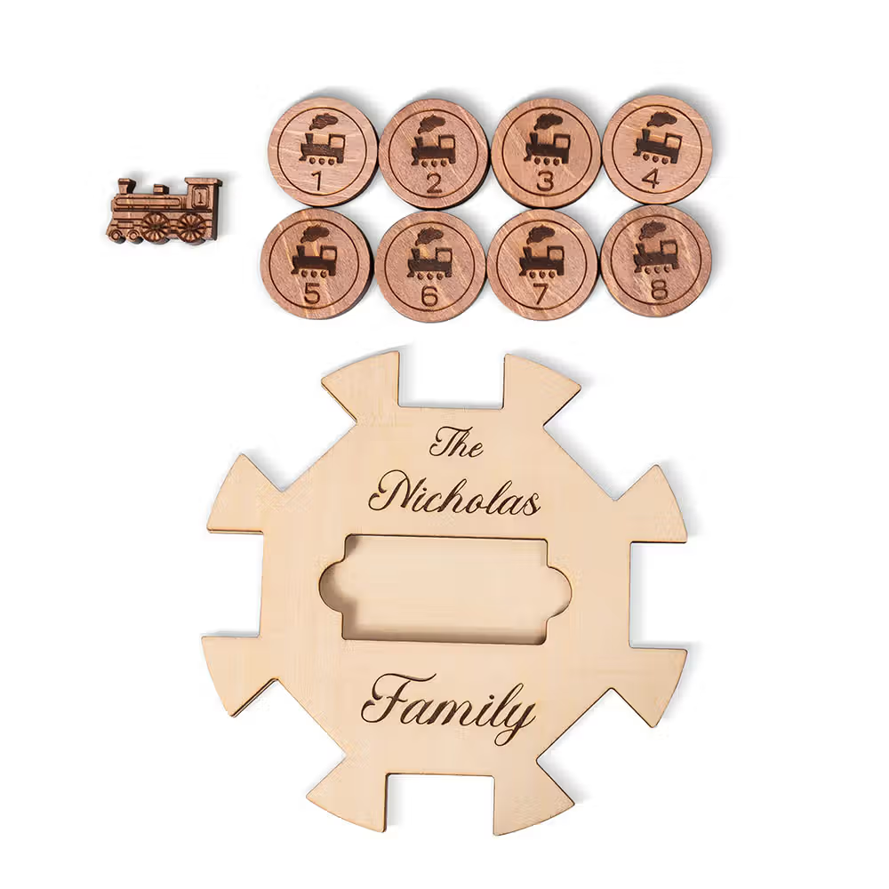 Custom Wooden Mexican Train Domino Hub & Holder - Engraved Basswood Set 11 or 15 Holder, Gift for Family
