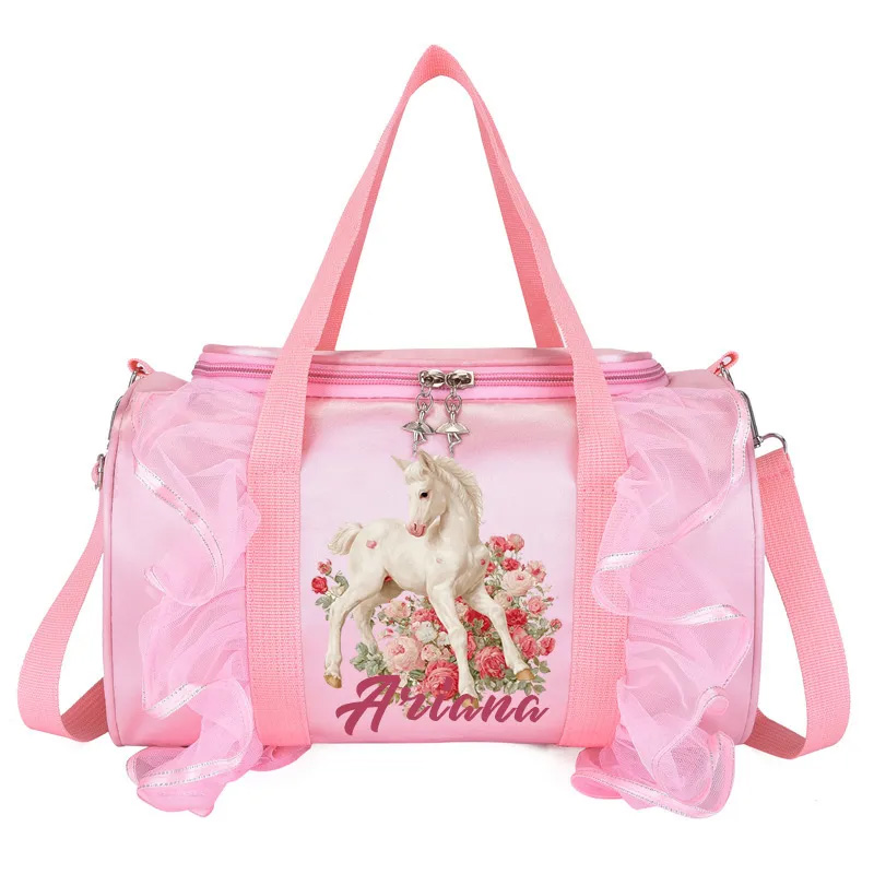 Personalized Horse Duffle Dance Bag with Name and Shoulder Strap Overnight Bag for Girl Ballet Bag Weekender Back To School Gift for Girls Riding Lovers Equestrian Lovers