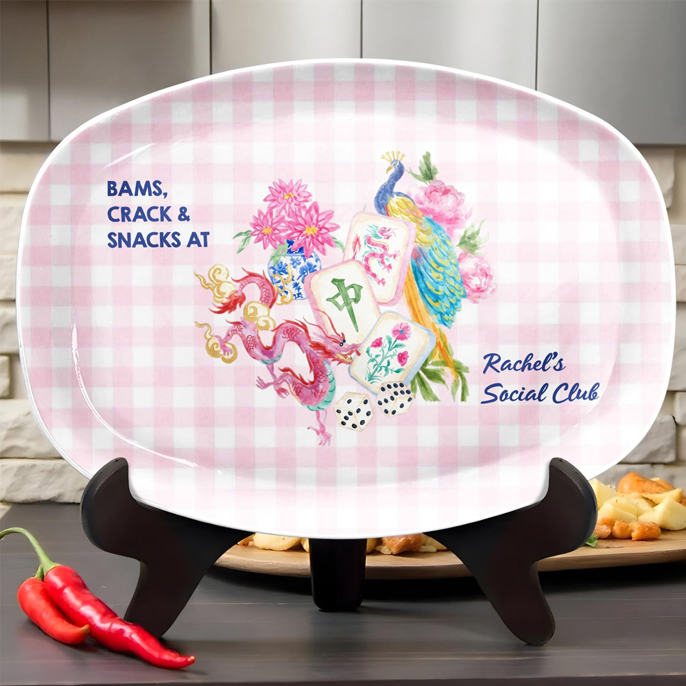Personalized Mahjong Plate Bams Crack And Snacks Social Club Mahjong Lovers Gift