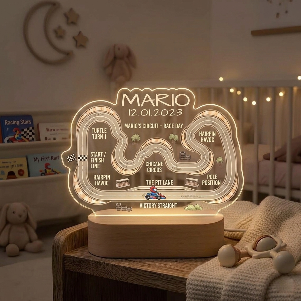 Personalized Race Track Circuit Acrylic LED Night Light Personalized Name Date Lamp For Kart Racing Kids