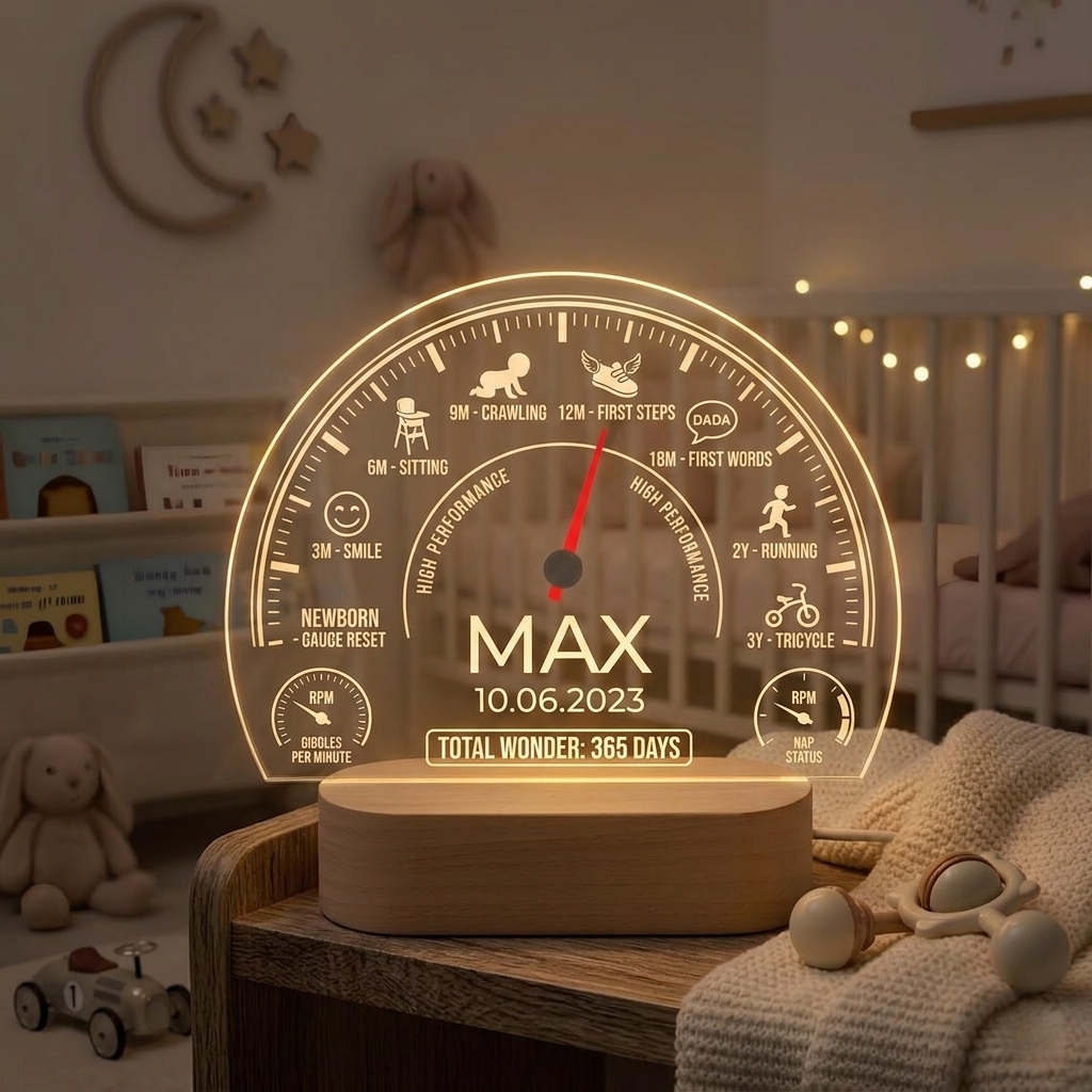 Personalized Baby Milestone Speedometer Acrylic LED Night Light Personalized Name Date Nursery Lamp