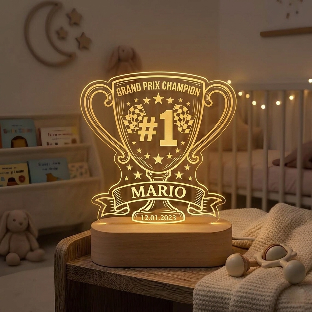 Personalized Grand Prix Champion Trophy Acrylic LED Night Light Personalized Name Date Racing Lamp