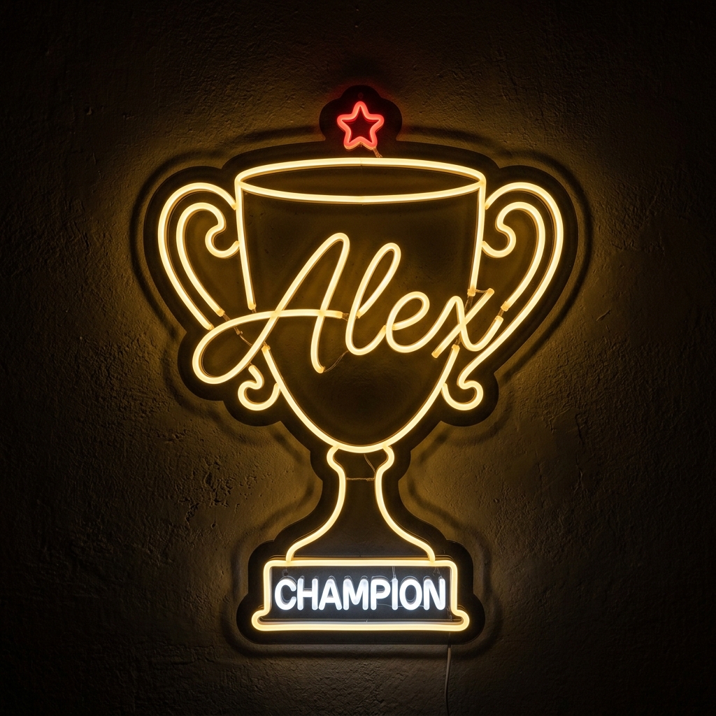Personalized Champion Trophy Personalized Name LED Neon Sign Wall Decor For Racing Winners
