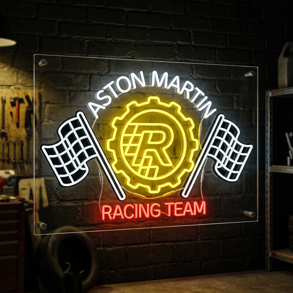 Personalized Racing Team Checkered Flag LED Neon Sign Personalized Garage Wall Decor For Car Fans