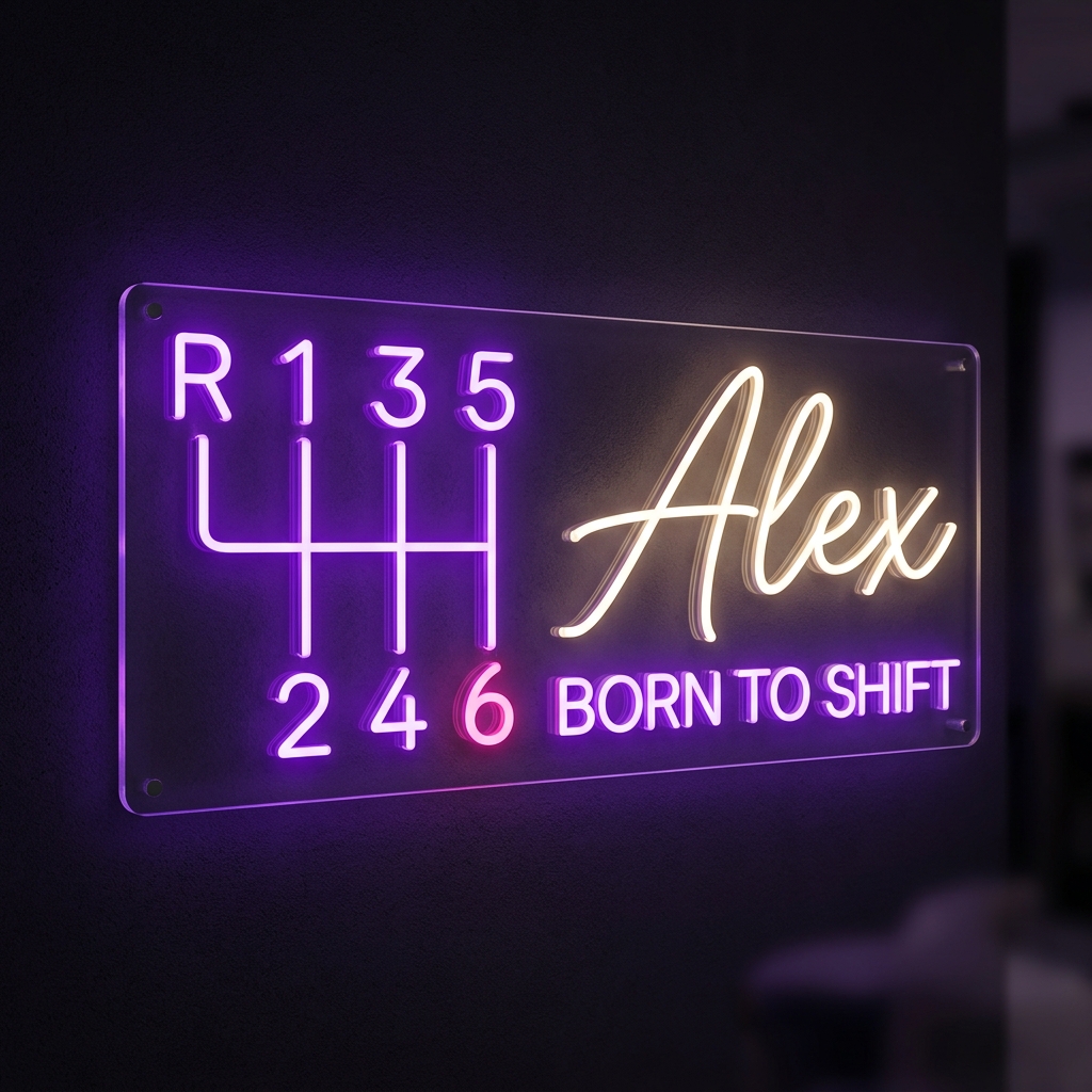 Personalized Manual Gear Shift LED Neon Sign Personalized Name Wall Decor For Car Garage