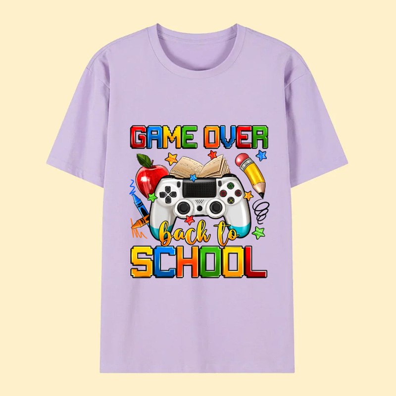 Personalized Multi-color Game Over Back To School 100 Cotton Kid T-shirt with Name School Season Gift for Girls Boys Geek Lover