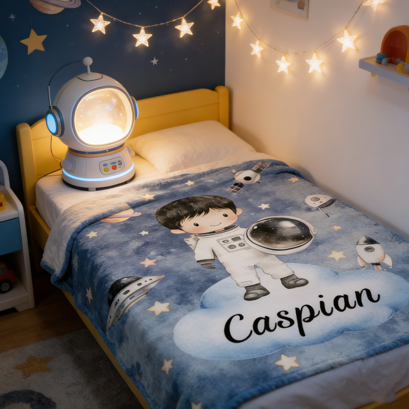 Personalized Cartoon Astronaut Soft Throw Blanket with Name Home Decor Birthday Gift for Geek Lovers