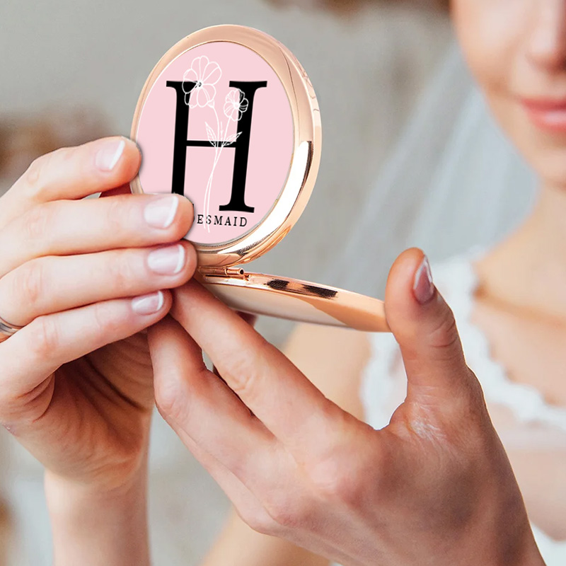 Personalized Bridesmaid Birth Flower Mirror Custom Bride Initials Compact Mirror Bachelorette Party Mirror Bridesmaid Proposal Bridal Shower Gift