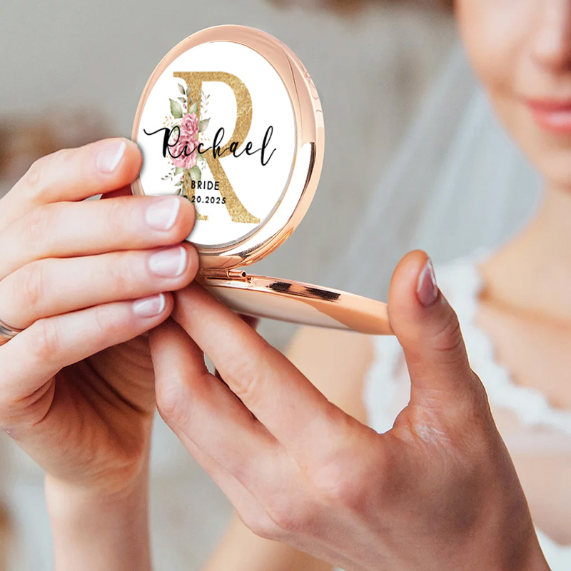 Personalized Bridesmaid Mirror with Name Custom Bride Name Compact Mirror Wedding Minimalist Luxury Style Wedding Mirror Bachelorette Party Mirror Bridal Shower Gift for Her 