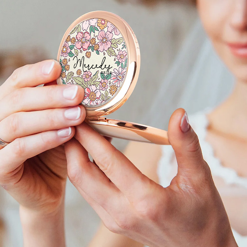 Personalized Stunning Bridesmaid Floral Mirror Custom Bride Name Compact Mirror Bachelorette Party Mirror Bridesmaid Proposal Bridal Shower Gift