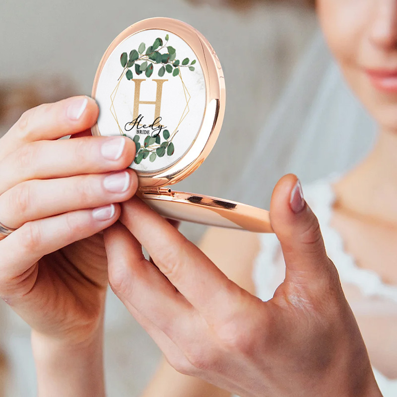 Personalized Bridesmaid Leaf Hexagon Wreath Mirror Custom Bride Name Compact Mirror Bachelorette Party Mirror Bridesmaid Proposal Bridal Shower Gift