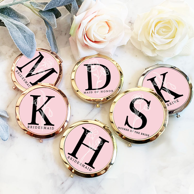Personalized Bridesmaid Birth Flower Mirror Custom Bride Initials Compact Mirror Bachelorette Party Mirror Bridesmaid Proposal Bridal Shower Gift