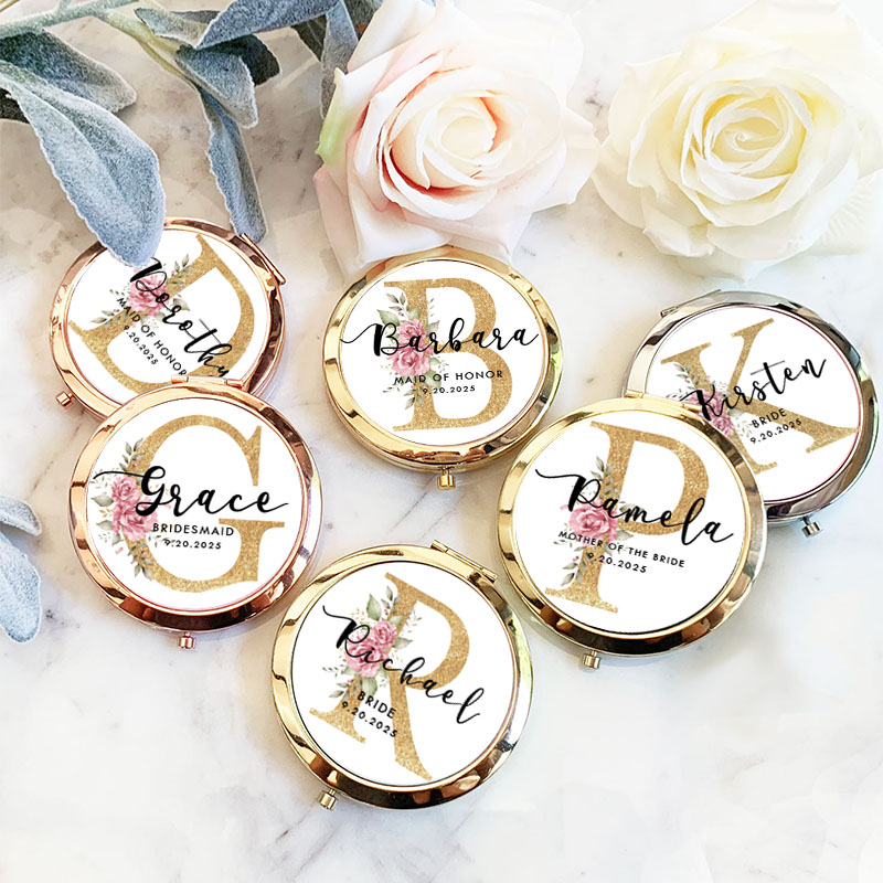 Personalized Bridesmaid Mirror with Name Custom Bride Name Compact Mirror Wedding Minimalist Luxury Style Wedding Mirror Bachelorette Party Mirror Bridal Shower Gift for Her 