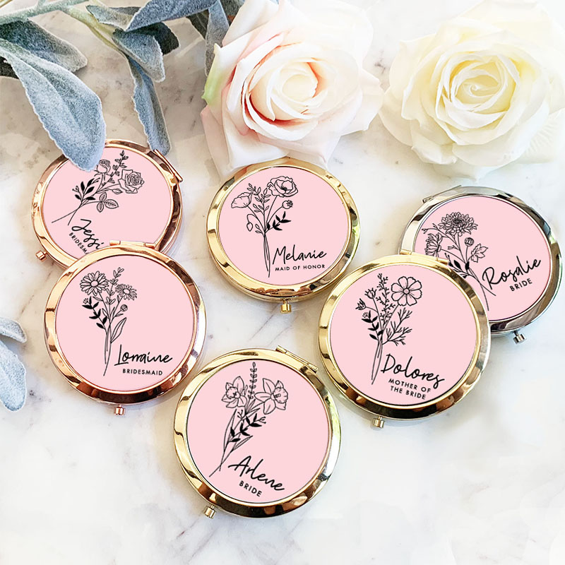Personalized Bridesmaid Birth Flower Mirror Custom Bride Moth Flower Compact Mirror Bachelorette Party Mirror Bridesmaid Proposal Bridal Shower Gift