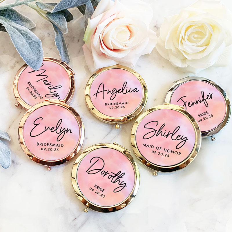 Personalized Bridesmaid Watercolor Pink Mirror Custom Bride Name Compact Mirror Bachelorette Party Mirror Bridesmaid Proposal Bridal Shower Gift