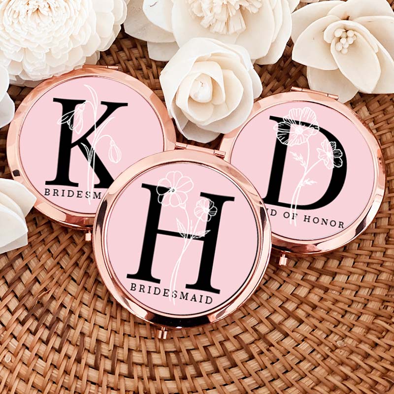 Personalized Bridesmaid Birth Flower Mirror Custom Bride Initials Compact Mirror Bachelorette Party Mirror Bridesmaid Proposal Bridal Shower Gift