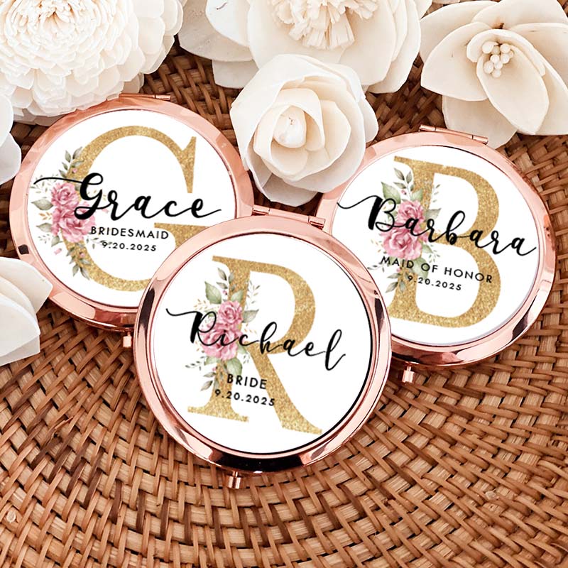 Personalized Bridesmaid Mirror with Name Custom Bride Name Compact Mirror Wedding Minimalist Luxury Style Wedding Mirror Bachelorette Party Mirror Bridal Shower Gift for Her 