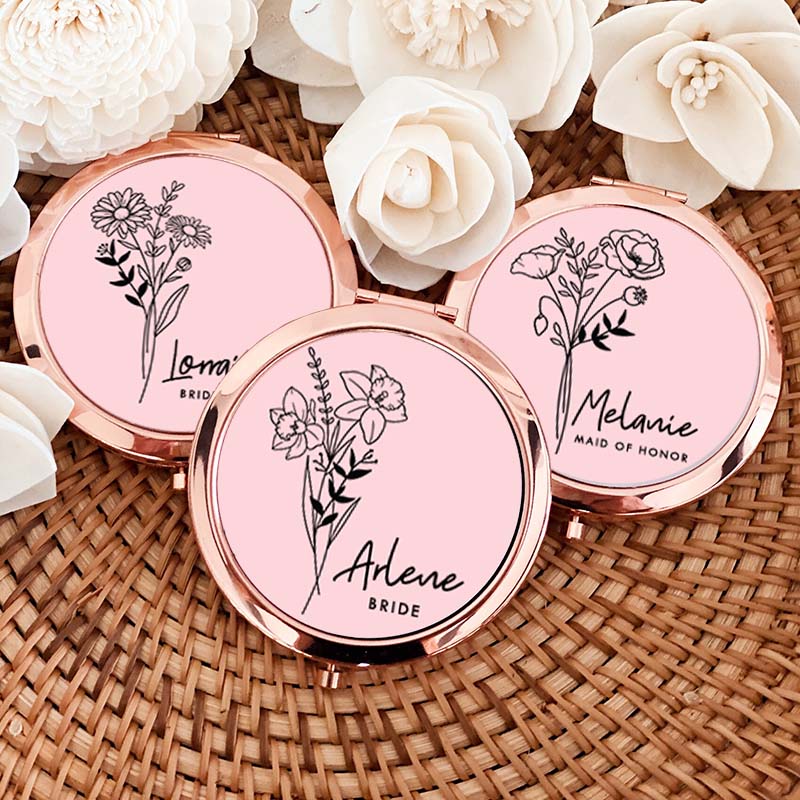 Personalized Bridesmaid Birth Flower Mirror Custom Bride Moth Flower Compact Mirror Bachelorette Party Mirror Bridesmaid Proposal Bridal Shower Gift