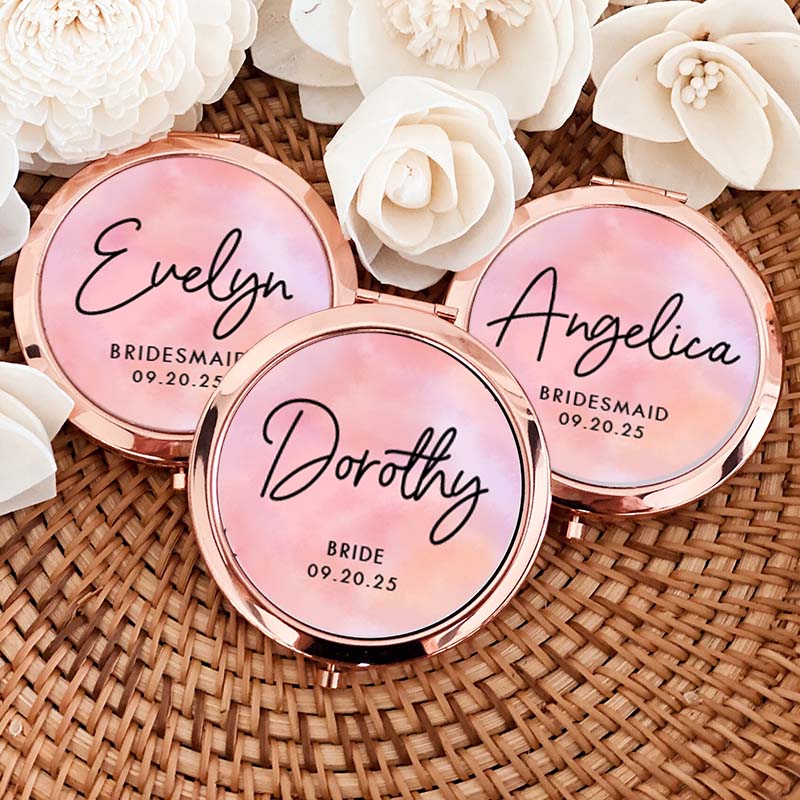 Personalized Bridesmaid Watercolor Pink Mirror Custom Bride Name Compact Mirror Bachelorette Party Mirror Bridesmaid Proposal Bridal Shower Gift