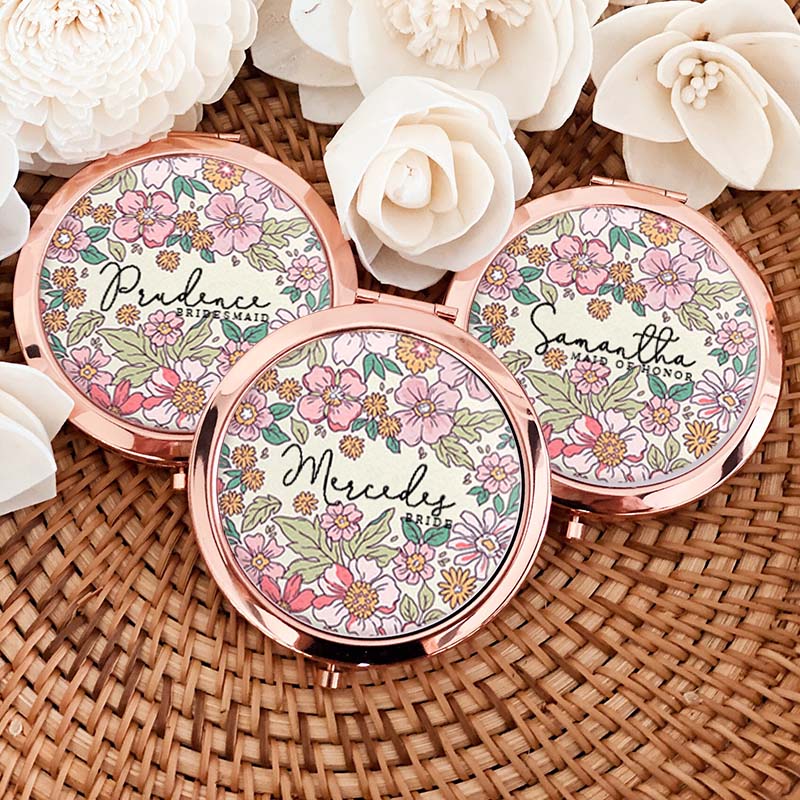 Personalized Stunning Bridesmaid Floral Mirror Custom Bride Name Compact Mirror Bachelorette Party Mirror Bridesmaid Proposal Bridal Shower Gift