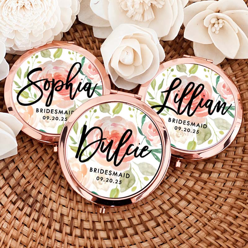 Personalized Bridesmaid Floral Mirror with Name Custom Bride Name Compact Mirror Bachelorette Party Mirror Bridesmaid Proposal Bridal Shower Gift