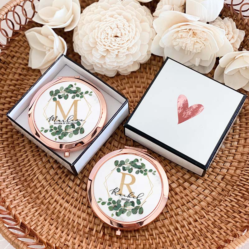 Personalized Bridesmaid Leaf Hexagon Wreath Mirror Custom Bride Name Compact Mirror Bachelorette Party Mirror Bridesmaid Proposal Bridal Shower Gift