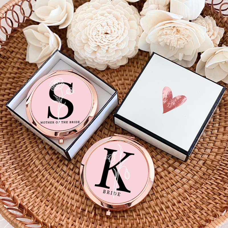 Personalized Bridesmaid Birth Flower Mirror Custom Bride Initials Compact Mirror Bachelorette Party Mirror Bridesmaid Proposal Bridal Shower Gift