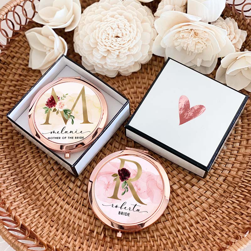 Personalized Bridesmaid Floral Initials Mirror Custom Bride Name Compact Mirror Bachelorette Party Mirror Bridesmaid Proposal Bridal Shower Gift