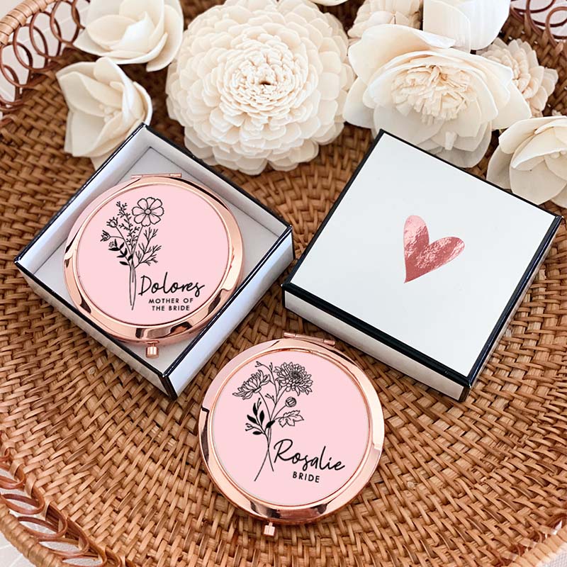 Personalized Bridesmaid Birth Flower Mirror Custom Bride Moth Flower Compact Mirror Bachelorette Party Mirror Bridesmaid Proposal Bridal Shower Gift