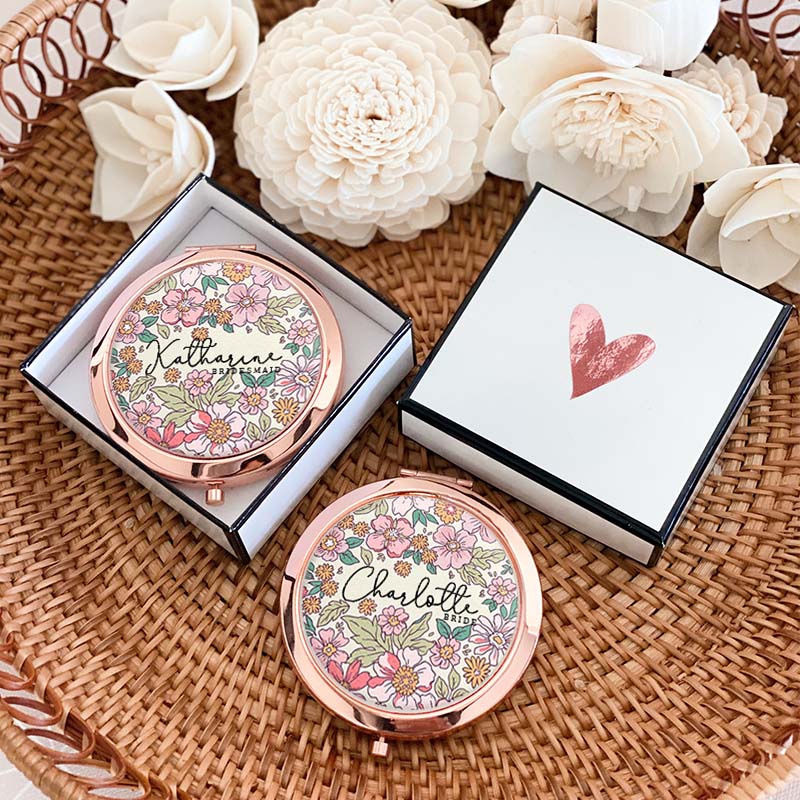 Personalized Stunning Bridesmaid Floral Mirror Custom Bride Name Compact Mirror Bachelorette Party Mirror Bridesmaid Proposal Bridal Shower Gift