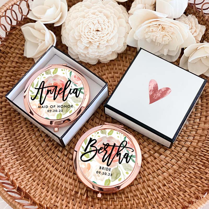 Personalized Bridesmaid Floral Mirror with Name Custom Bride Name Compact Mirror Bachelorette Party Mirror Bridesmaid Proposal Bridal Shower Gift