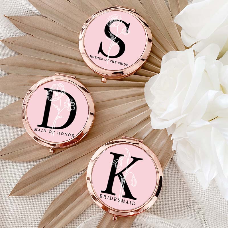 Personalized Bridesmaid Birth Flower Mirror Custom Bride Initials Compact Mirror Bachelorette Party Mirror Bridesmaid Proposal Bridal Shower Gift