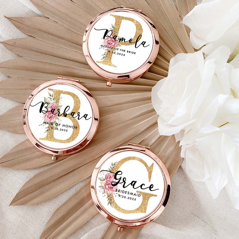 Personalized Bridesmaid Mirror with Name Custom Bride Name Compact Mirror Wedding Minimalist Luxury Style Wedding Mirror Bachelorette Party Mirror Bridal Shower Gift for Her 