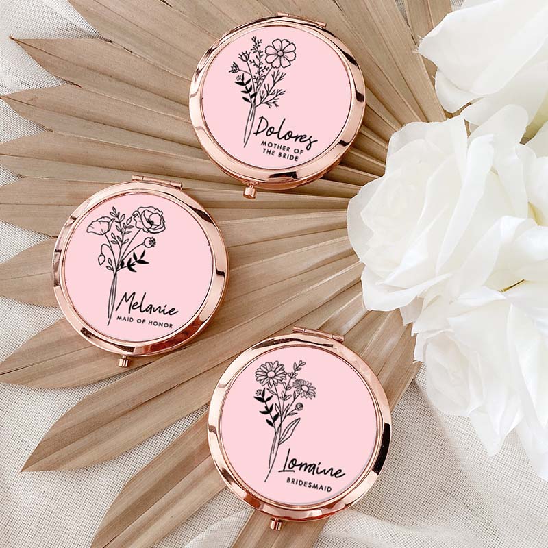 Personalized Bridesmaid Birth Flower Mirror Custom Bride Moth Flower Compact Mirror Bachelorette Party Mirror Bridesmaid Proposal Bridal Shower Gift