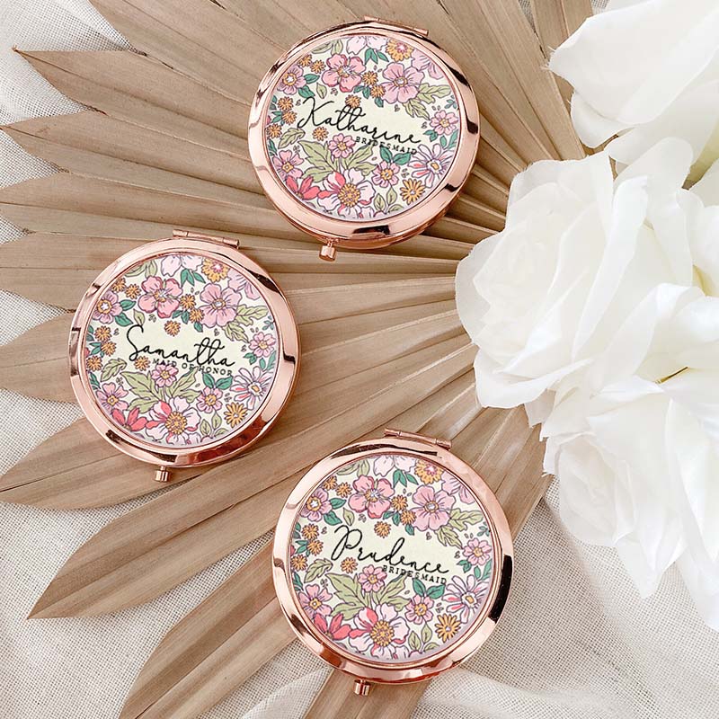 Personalized Stunning Bridesmaid Floral Mirror Custom Bride Name Compact Mirror Bachelorette Party Mirror Bridesmaid Proposal Bridal Shower Gift